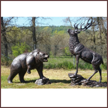 Creative garden decoration cast metal animal sculpture bear and deer statue